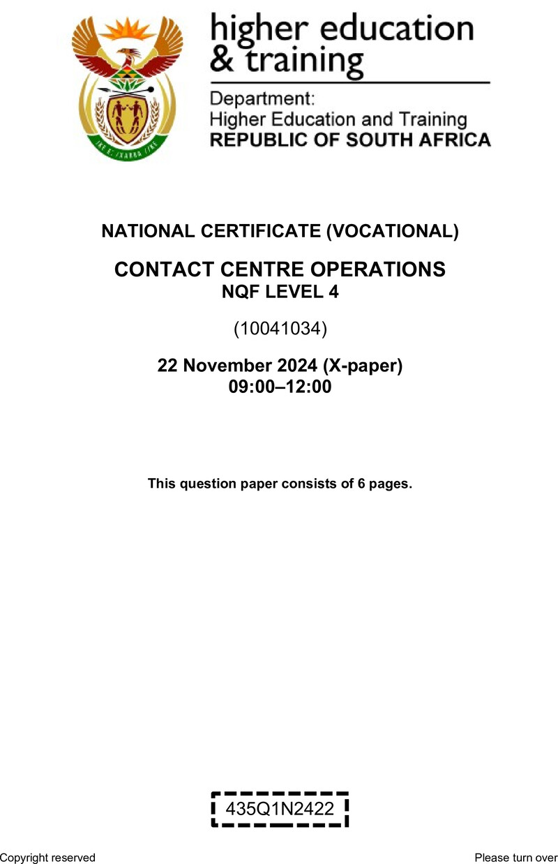 Contact Centre Operations L4 Nov QP 2024 preview