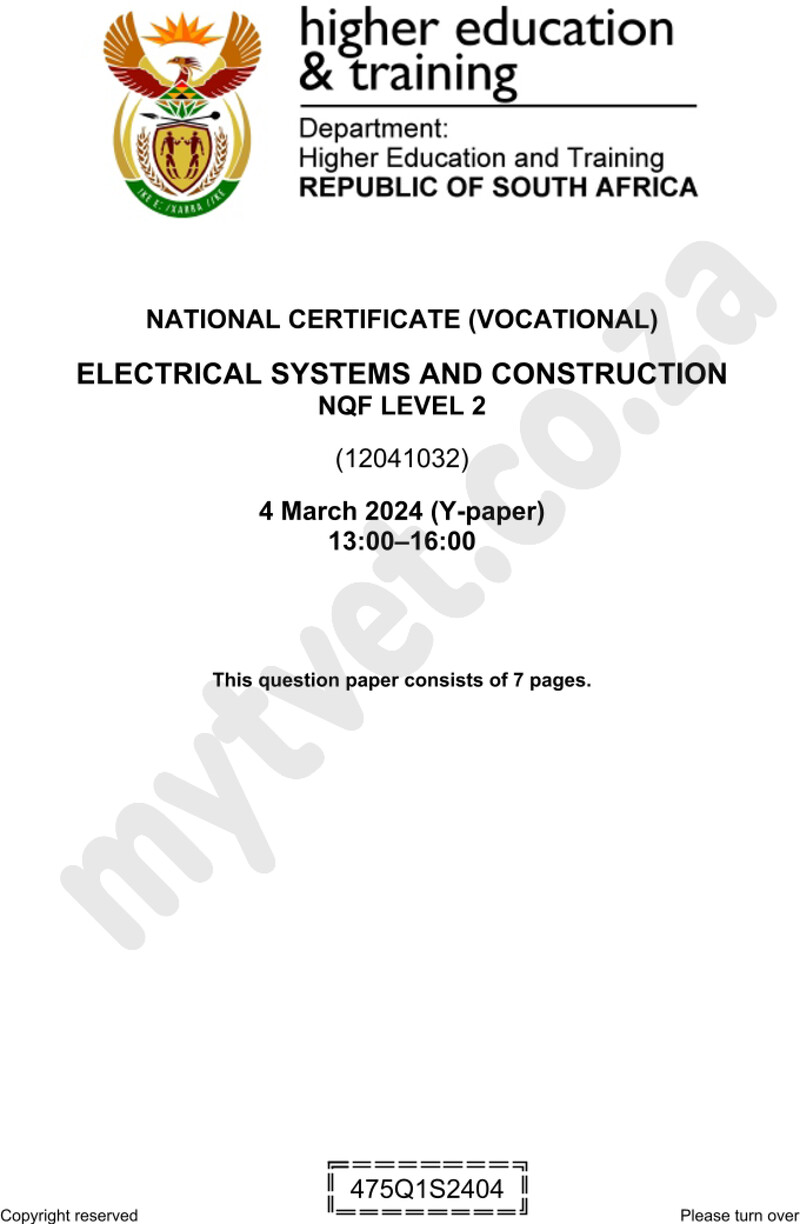 Electrical Systems And Construction L2 Supp QP 2024 preview