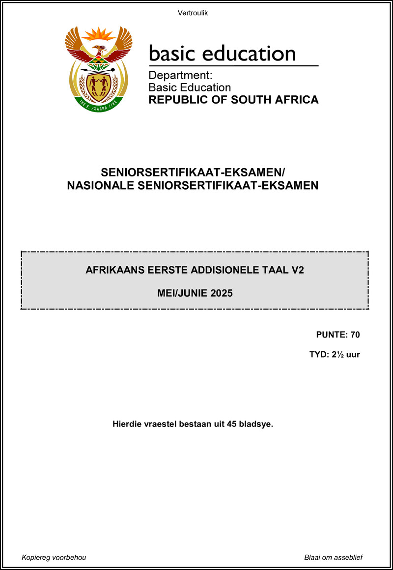 Grade 12 Afrikaans past paper 2025 – afrikaans fal p2 may june 2025 gr12