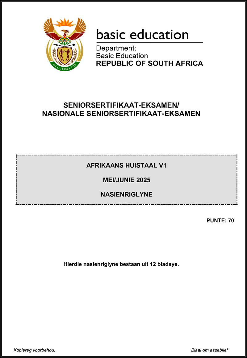 Grade 12 Afrikaans past paper 2025 – afrikaans hl p1 may june 2025 mg gr12