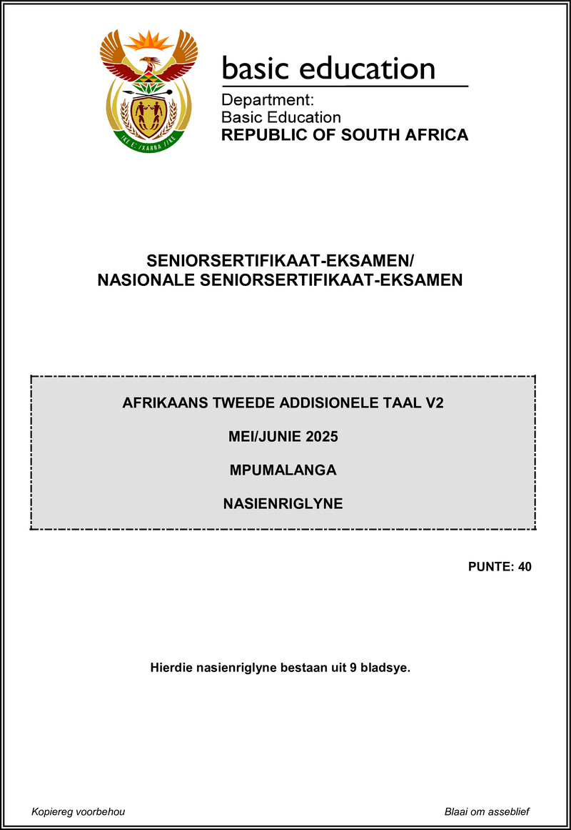 Grade 12 Afrikaans past paper 2025 – afrikaans sal p2 may june 2025 mg mpumalanga gr12