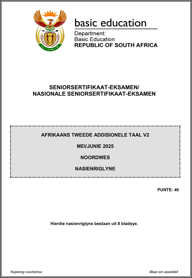 Grade 12 Afrikaans past paper 2025 – afrikaans sal p2 may june 2025 mg north west gr12