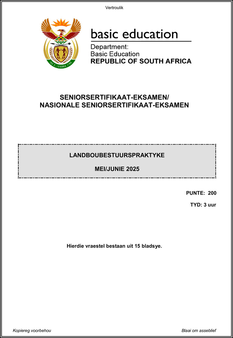 Grade 12 Landboubestuurspraktyke past paper 2025 – agricultural management practices may june 2025 afr gr12