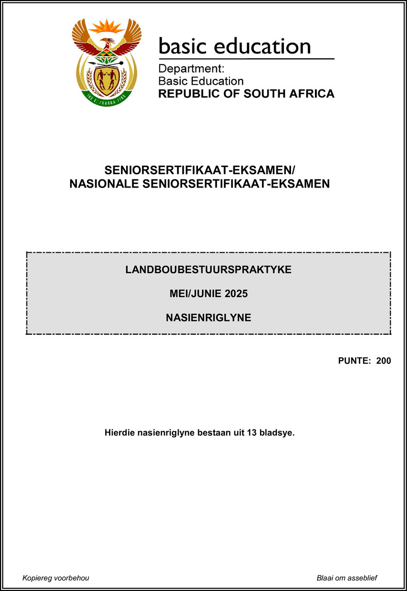 Grade 12 Landboubestuurspraktyke past paper 2025 – agricultural management practices may june 2025 mg afr gr12