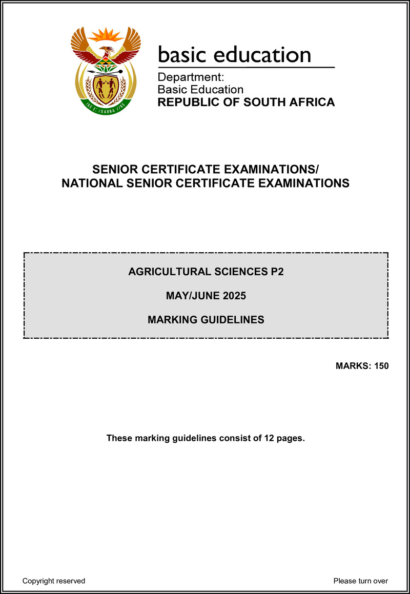 Grade 12 Agricultural Sciences past paper 2025 – agricultural sciences p2 may june 2025 mg eng gr12