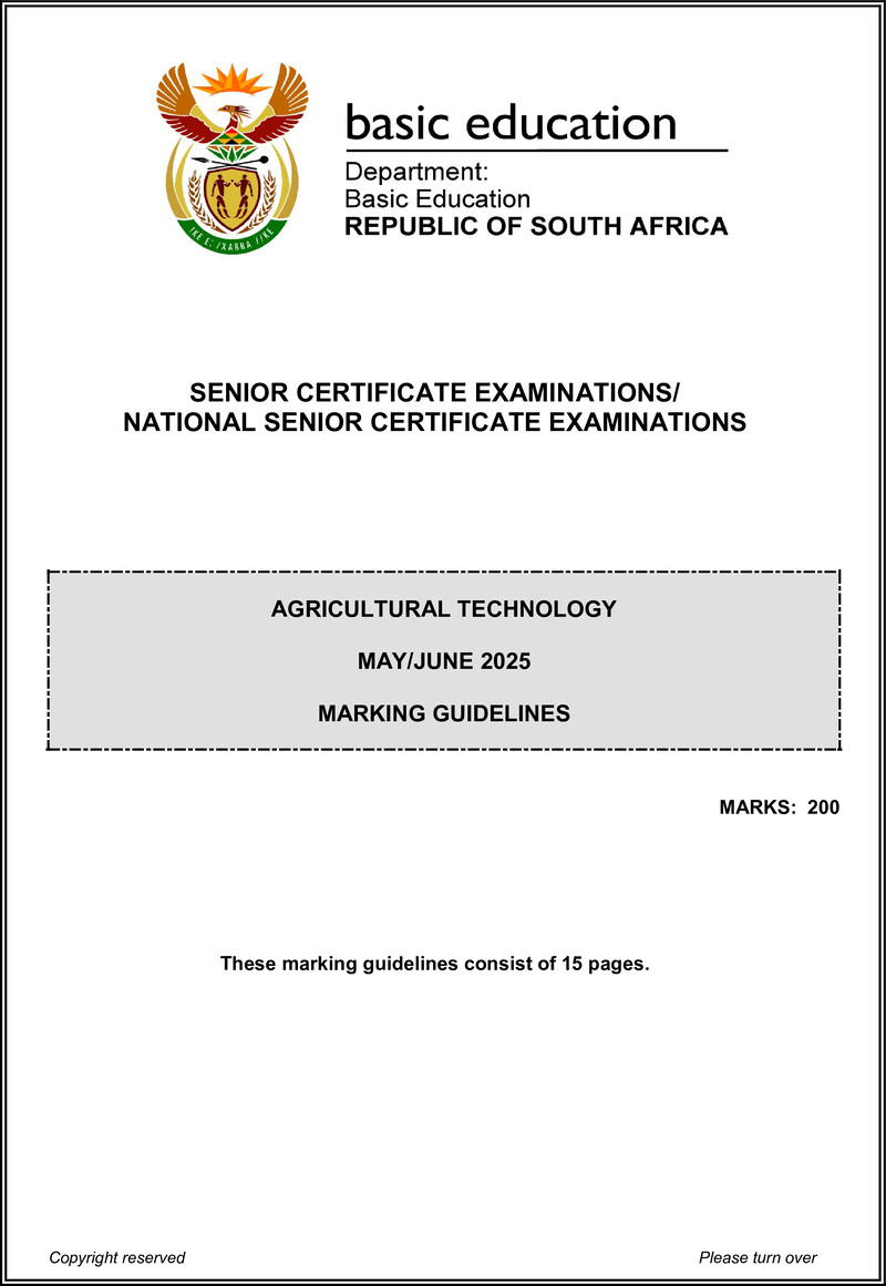 Grade 12 Agricultural Technology past paper 2025 – agricultural technology may june 2025 mg eng gr12