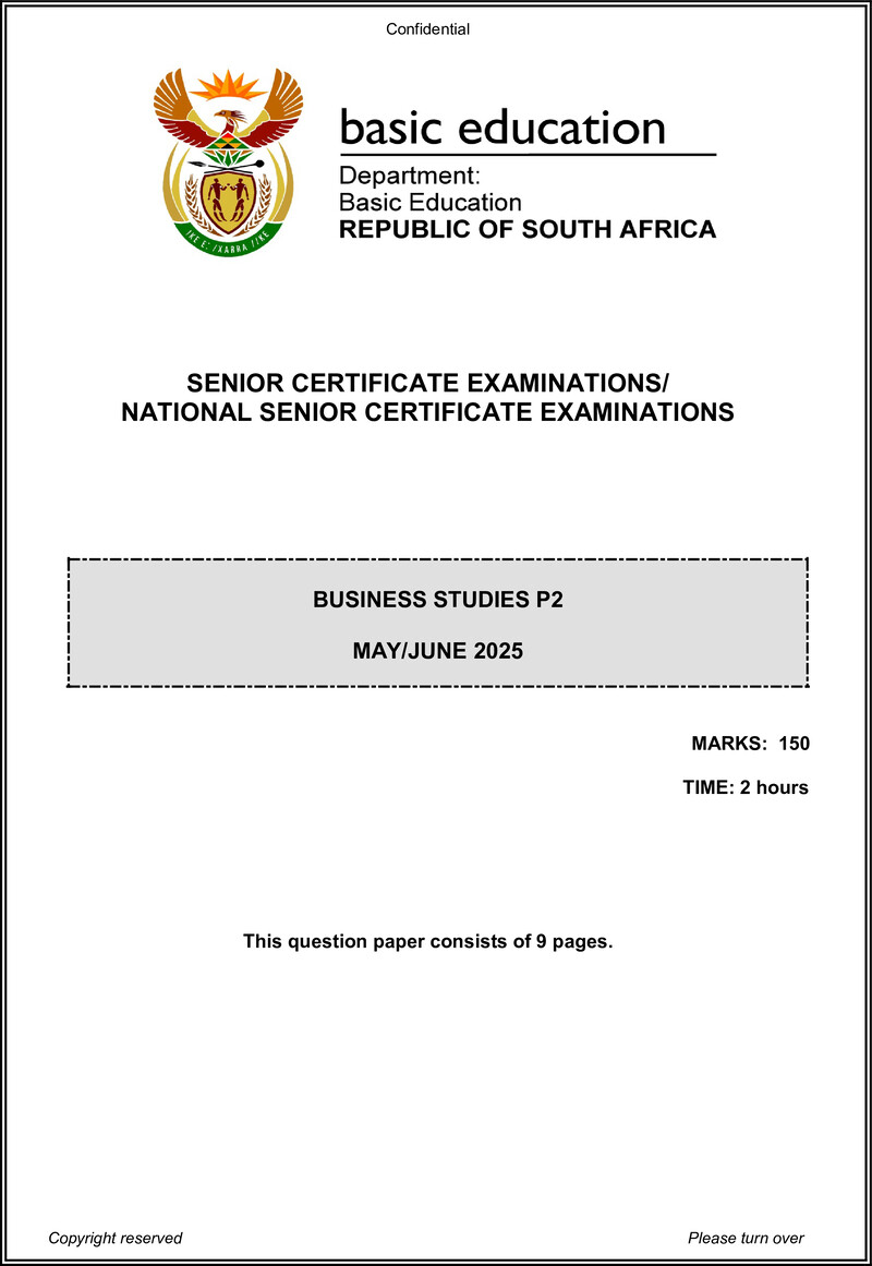 Grade 12 Business Studies past paper 2025 – business studies p2 may june 2025 eng gr12