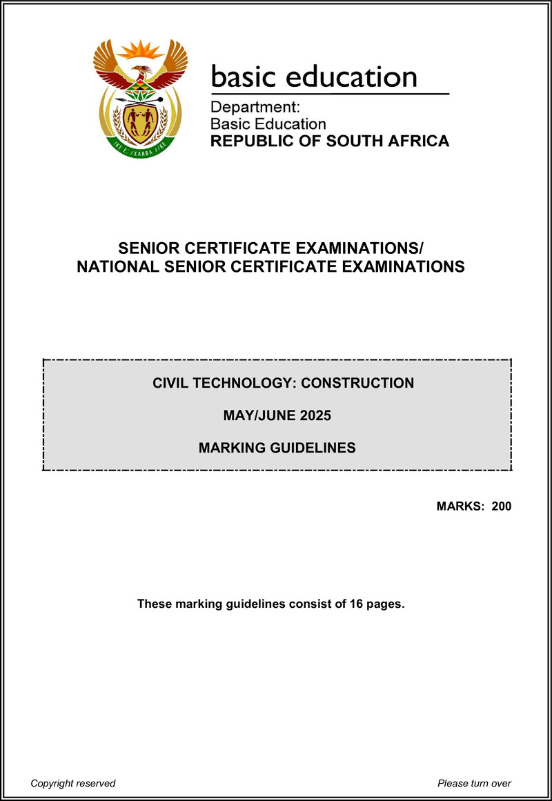 Grade 12 Civil Technology past paper 2025 – civil technology may june 2025 construction mg eng gr12
