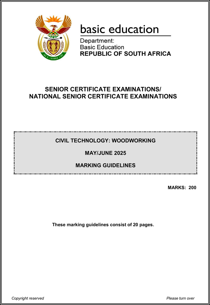 Grade 12 Civil Technology past paper 2025 – civil technology may june 2025 woodworking mg eng gr12