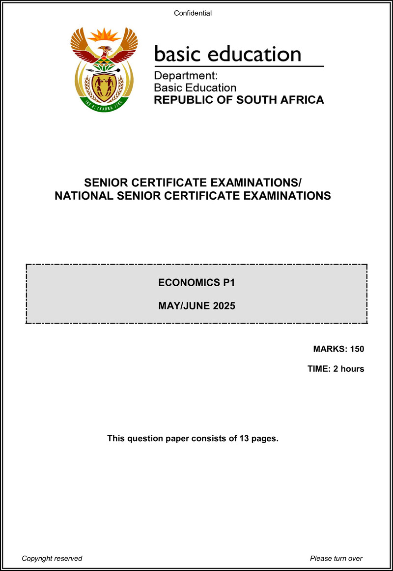 Grade 12 Economics past paper 2025 – economics p1 may june 2025 eng gr12
