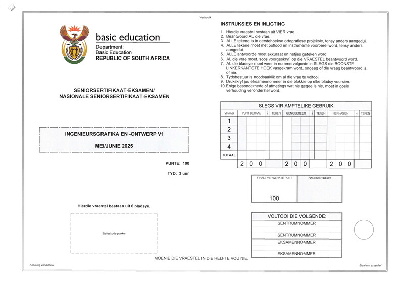 Engineering Graphics Design P1 May June 2025 Afr Gr12