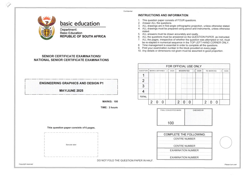 Engineering Graphics Design P1 May June 2025 Eng Gr12