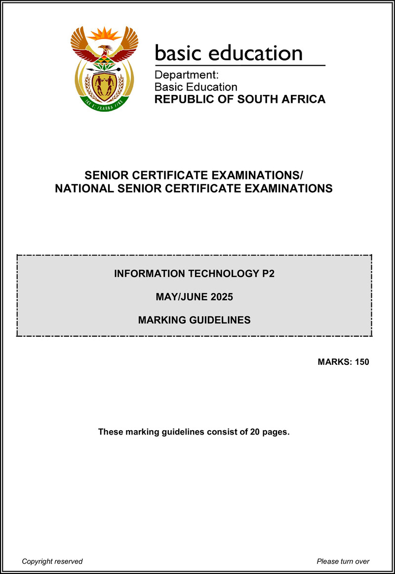 Grade 12 Information Technology past paper 2025 – information technology p2 may june 2025 mg eng gr12