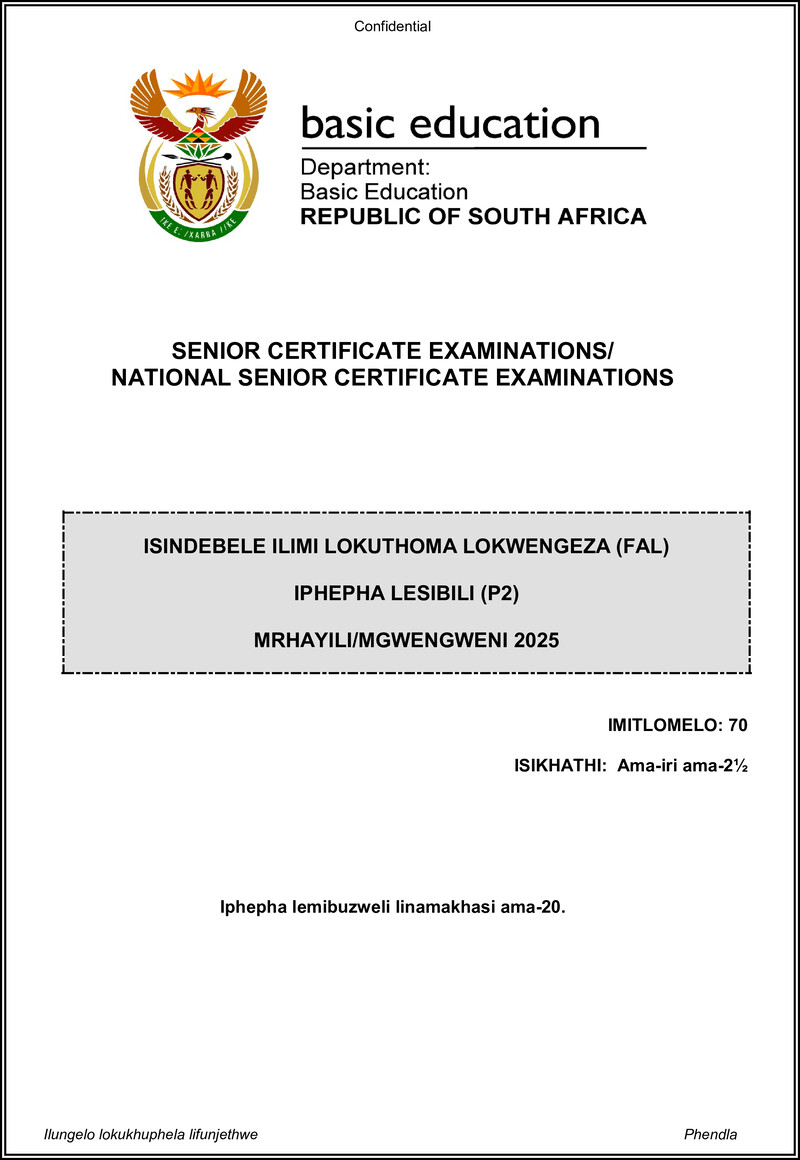 Isindebele Fal P2 May June 2025 Gr12