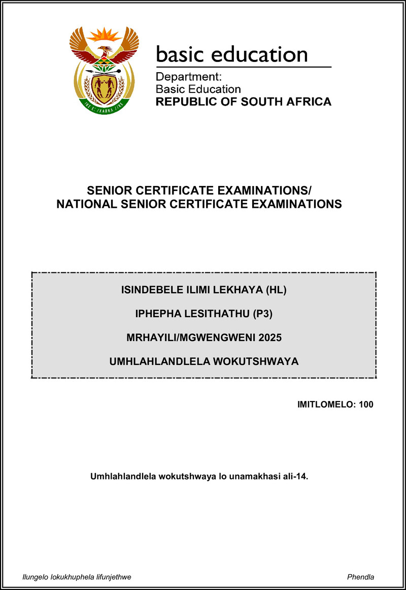 Isindebele Hl P3 May June 2025 Mg Gr12
