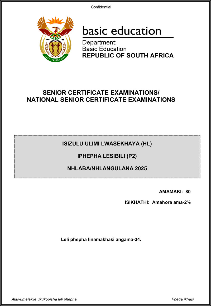 Isizulu Hl P2 May June 2025 Gr12