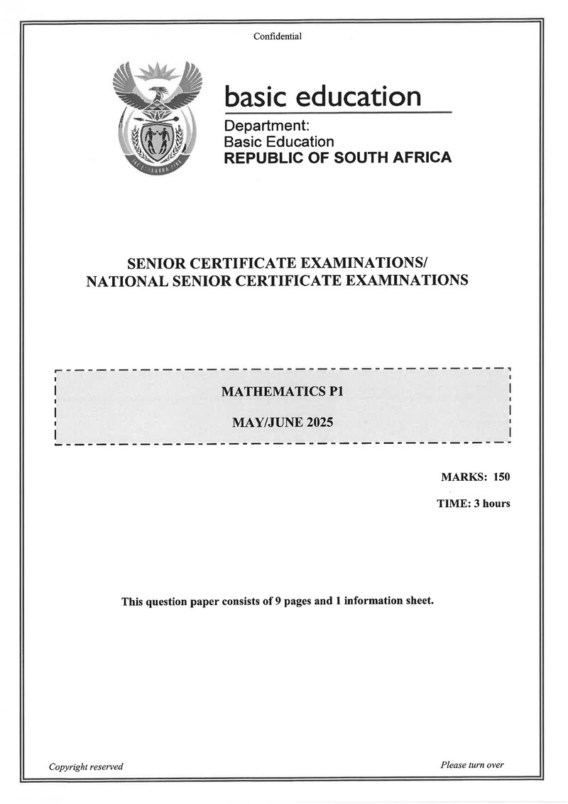 Grade 12 Mathematics past paper 2025 – mathematics p1 may june 2025 eng gr12