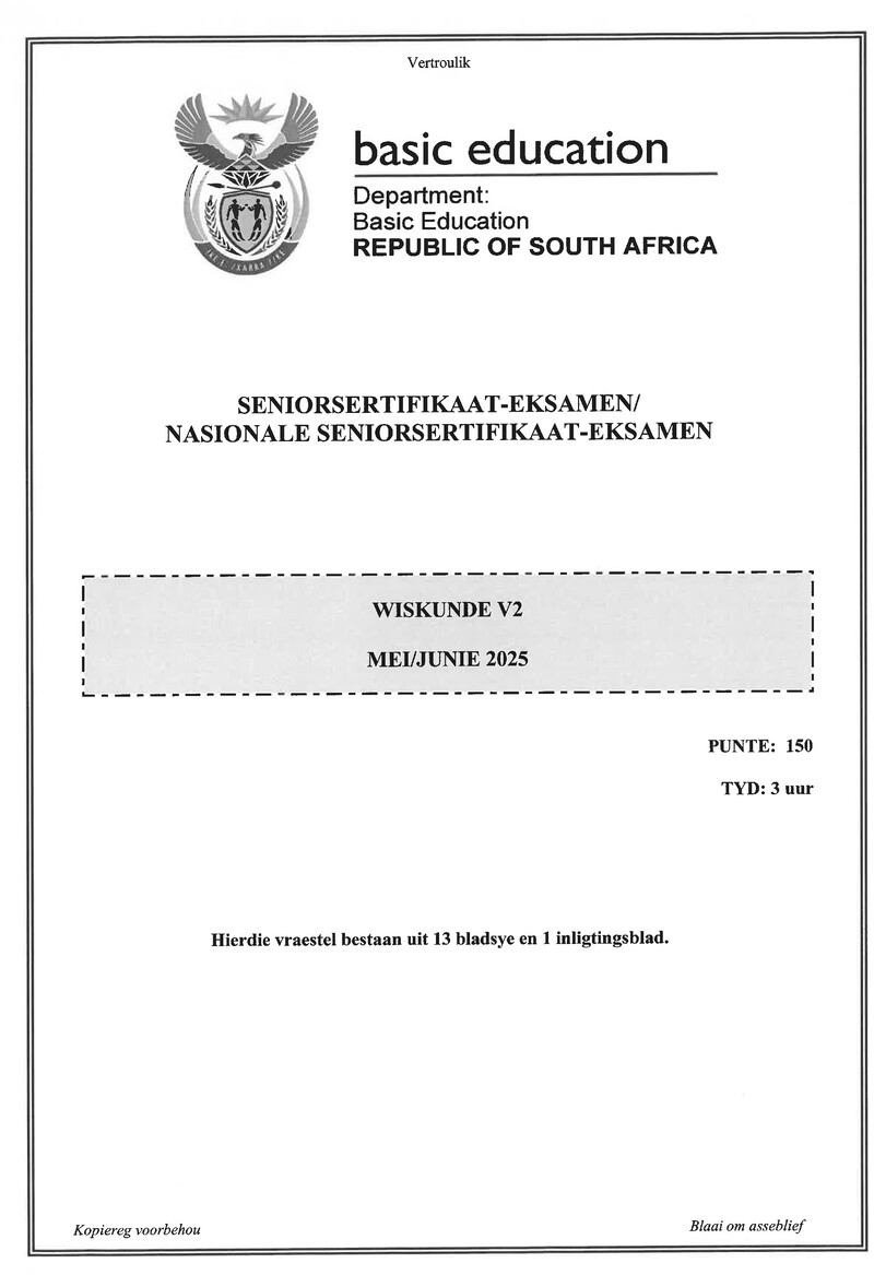 Grade 12 Mathematics past paper 2025 – mathematics p2 may june 2025 afr gr12