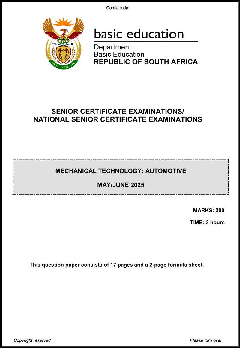 Grade 12 Mechanical Technology past paper 2025 – mechanical technology june 2025 automotive eng gr12