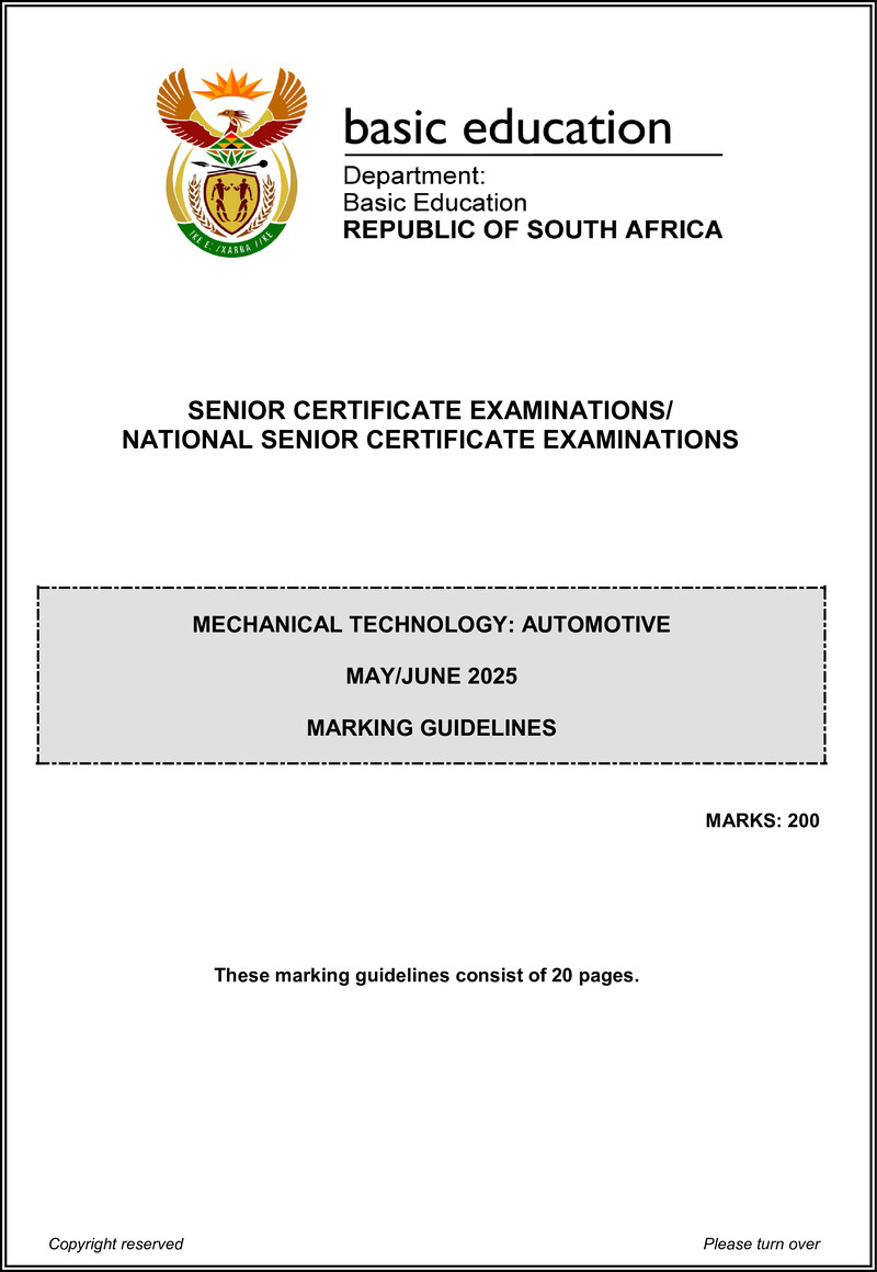 Grade 12 Mechanical Technology past paper 2025 – mechanical technology june 2025 automotive mg eng gr12