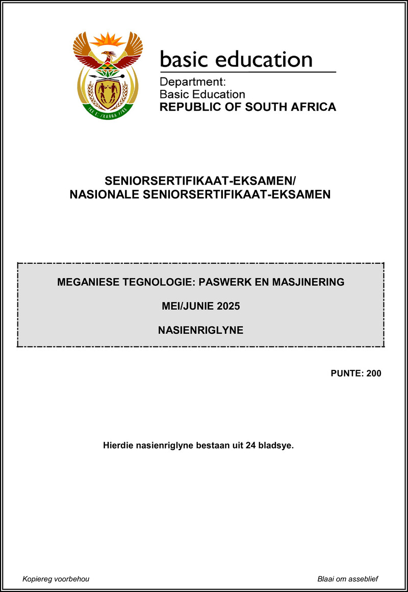Grade 12 Mechanical Technology past paper 2025 – mechanical technology june 2025 fitting and machining mg afr gr12