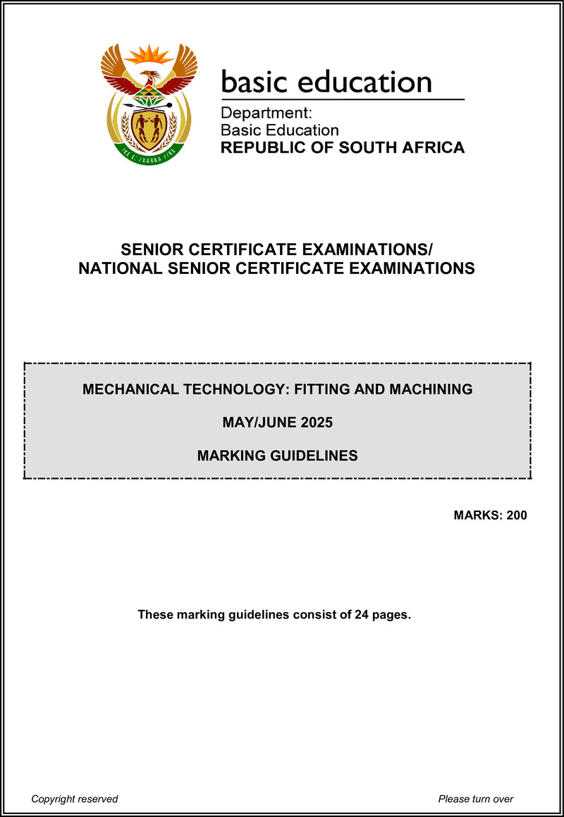Grade 12 Mechanical Technology past paper 2025 – mechanical technology june 2025 fitting and machining mg eng gr12