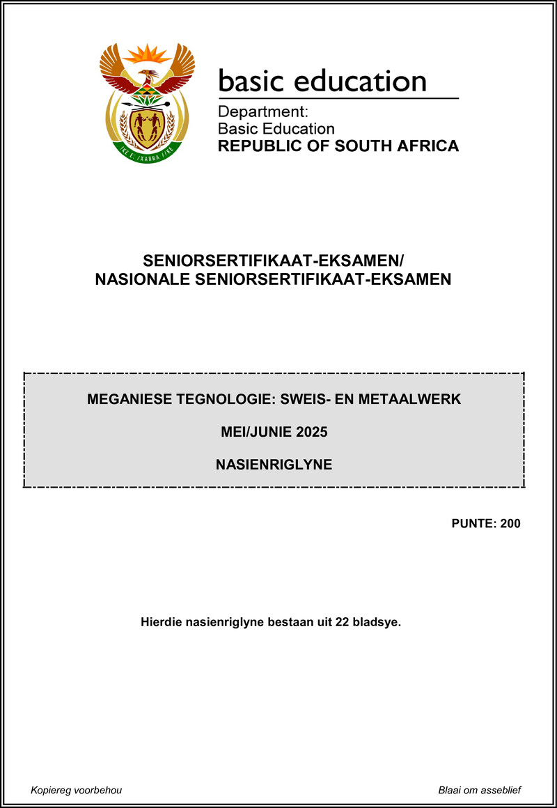 Grade 12 Mechanical Technology past paper 2025 – mechanical technology june 2025 welding metal work mg afr gr12