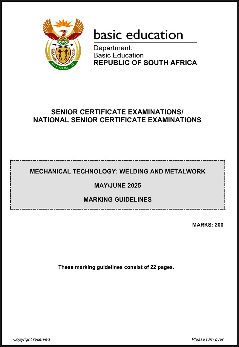 Grade 12 Mechanical Technology past paper 2025 – mechanical technology june 2025 welding metal work mg eng gr12