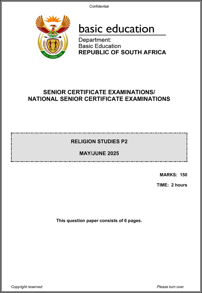 Grade 12 Religion Studies past paper 2025 – religion studies p2 may june 2025 eng gr12