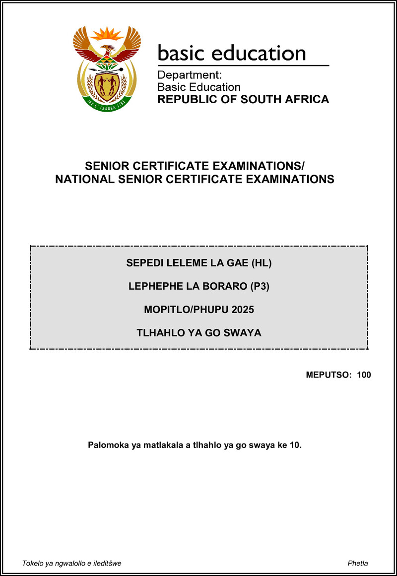Grade 12 Sepedi past paper 2025 – sepedi hl p3 may june 2025 mg gr12