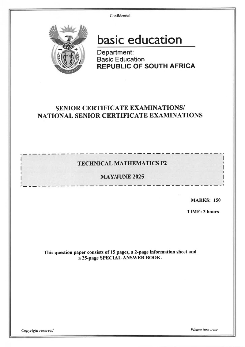 Grade 12 Mathematics past paper 2025 – technical mathematics p2 may june 2025 eng gr12