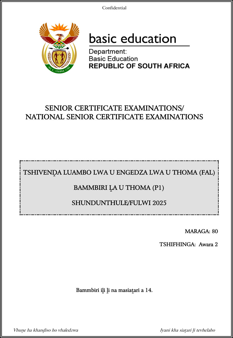 Tshivenda Fal P1 May June 2025 Gr12