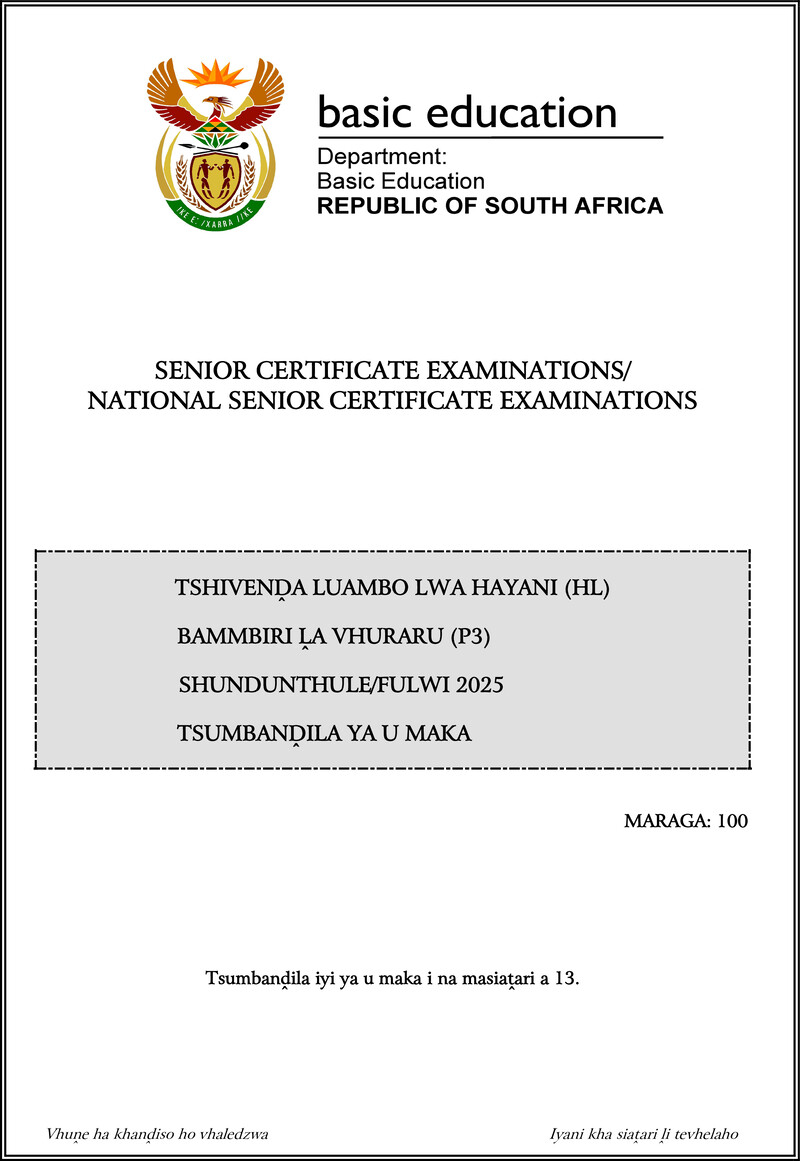 Tshivenda Hl P3 May June 2025 Mg Gr12