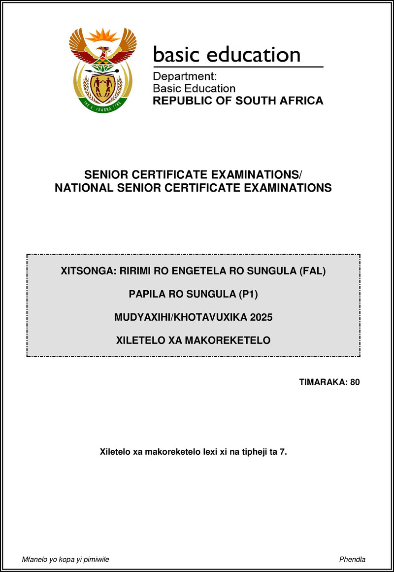 Xitsonga Fal P1 May June 2025 Mg Gr12