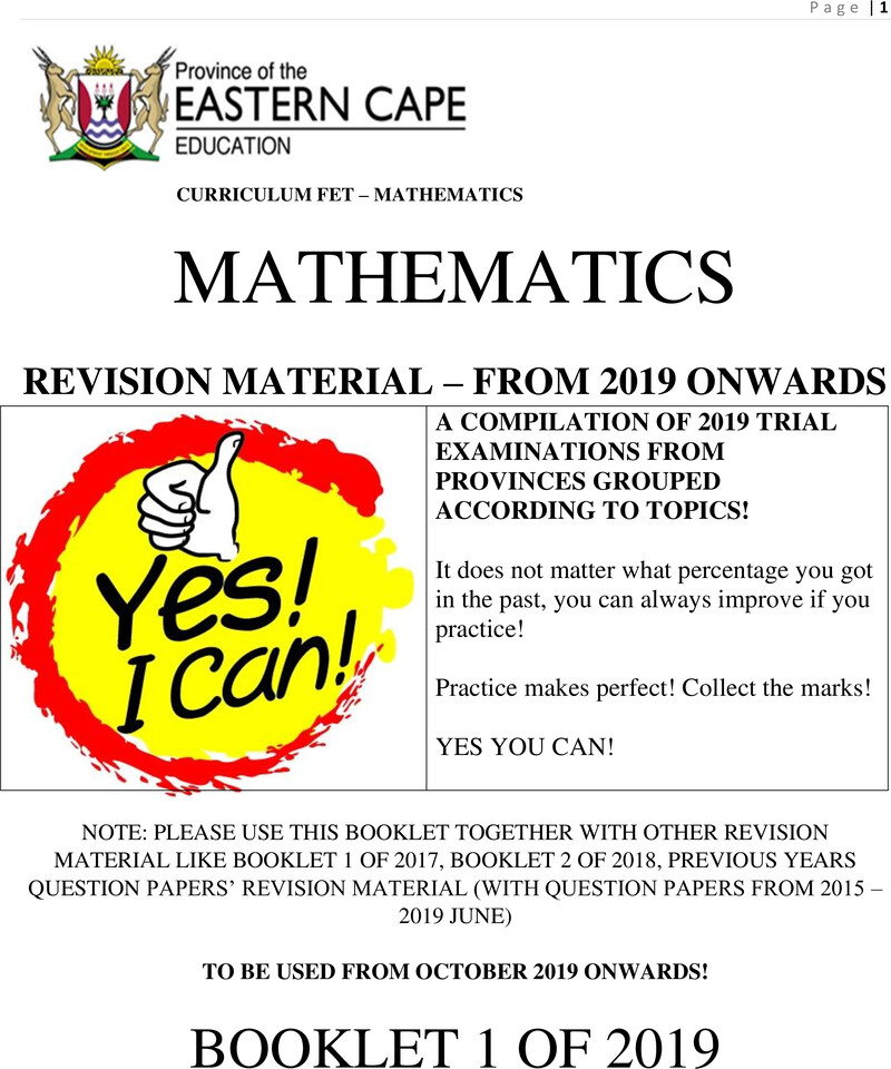 5 Mathematics Booklet 1 Of 2019