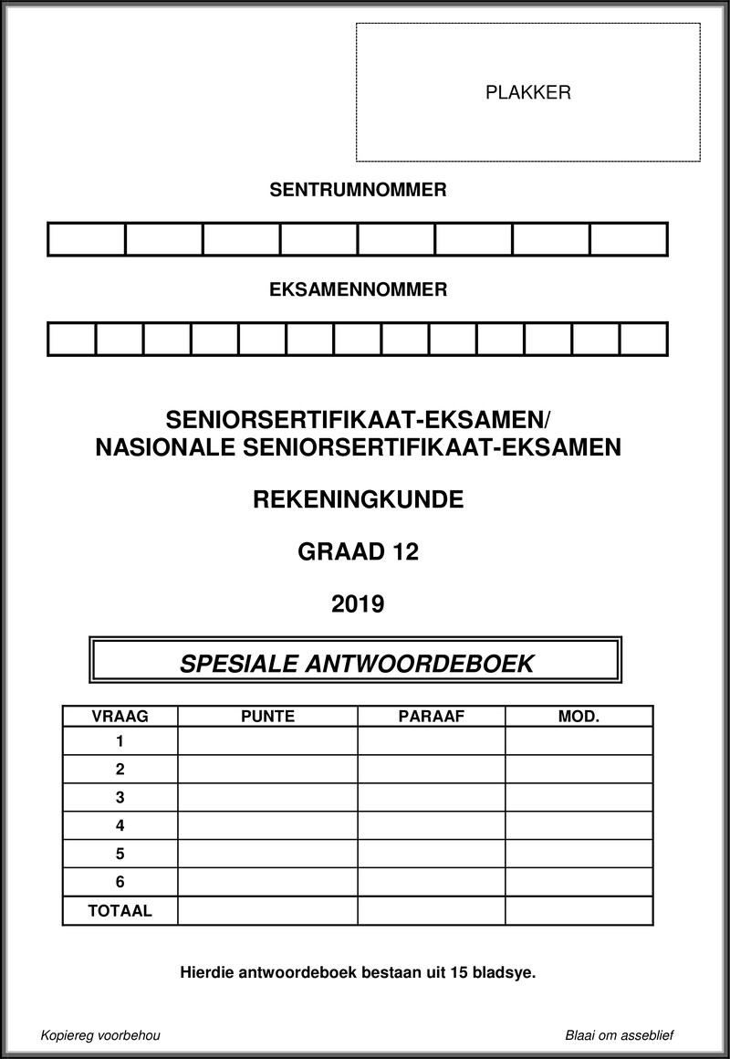 Grade 12 Accounting past paper 2019 – accounting may june 2019 answer book afr gr12