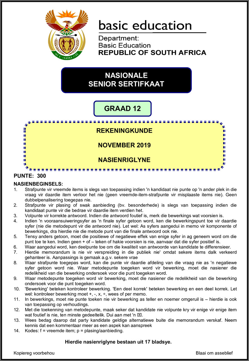 Grade 12 Accounting past paper 2019 – accounting nov 2019 nov 2019 memo afr gr12