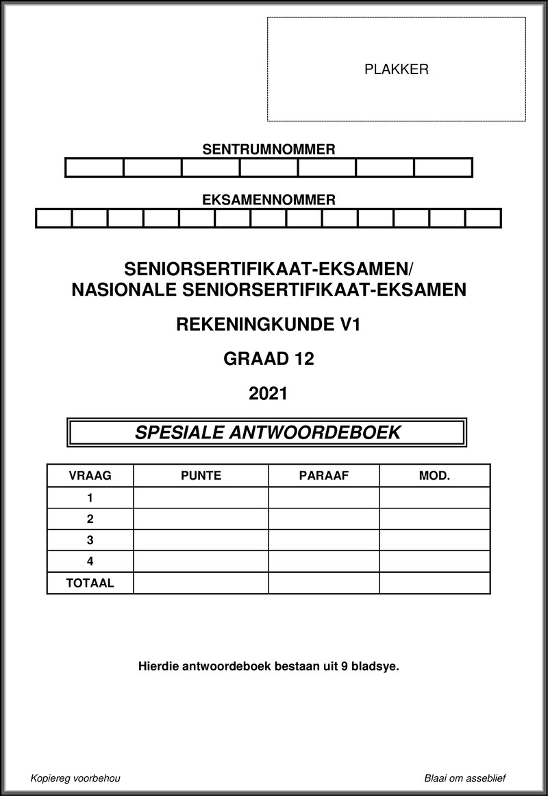 Grade 12 Accounting past paper 2021 – accounting p1 may june 2021 answer book afr gr12