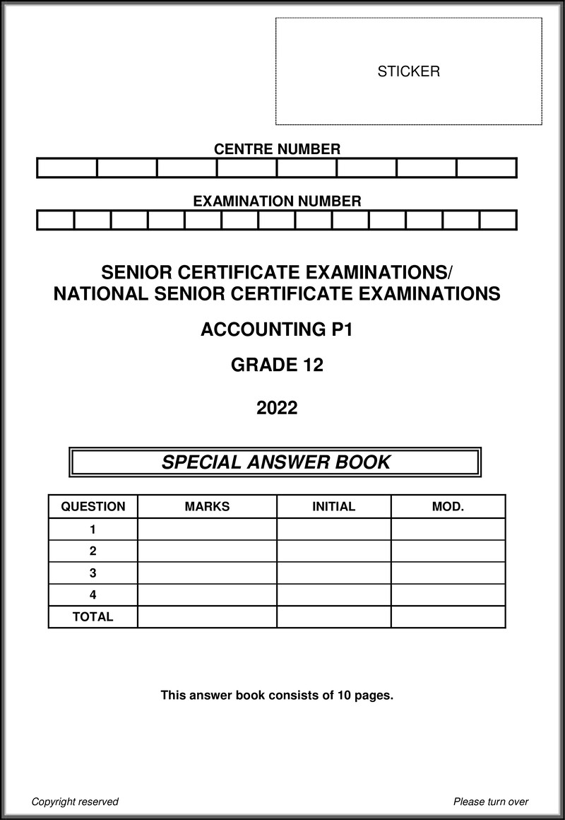 Grade 12 Accounting past paper 2022 – accounting p1 may june 2022 answer book eng gr12