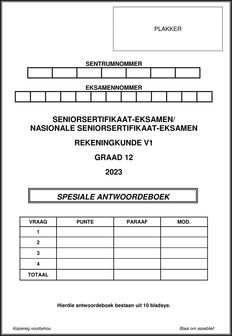 Grade 12 Accounting past paper 2023 – accounting p1 may june 2023 answer book afr gr12