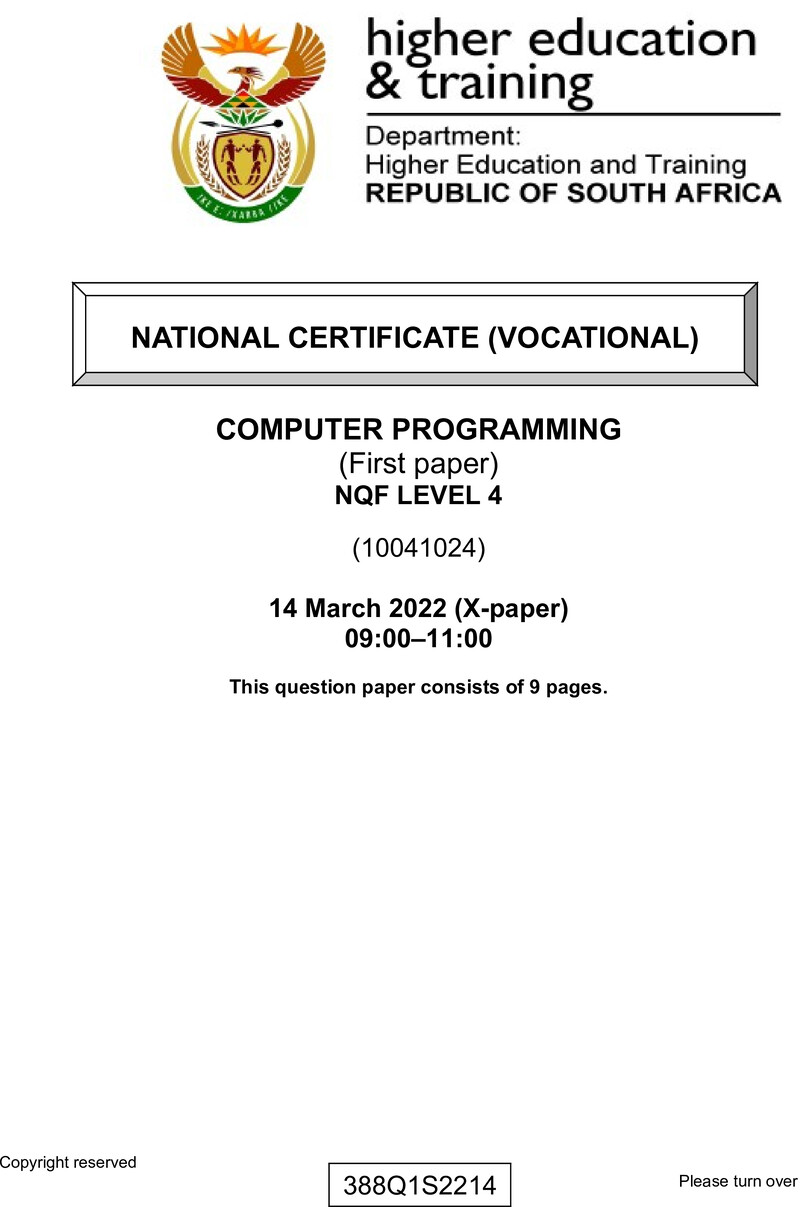 Computer Programming L4 P1 QP Supp Feb 2022 preview
