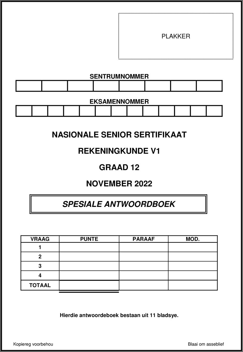 Grade 12 Accounting past paper 2022 – accounting p1 nov 2022 answer book afr gr12