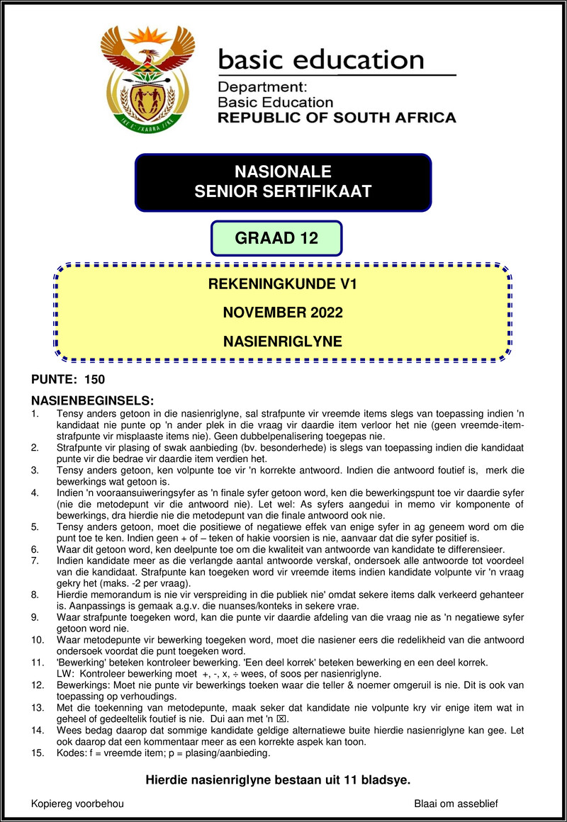 Grade 12 Accounting past paper 2022 – accounting p1 nov 2022 mg afr gr12