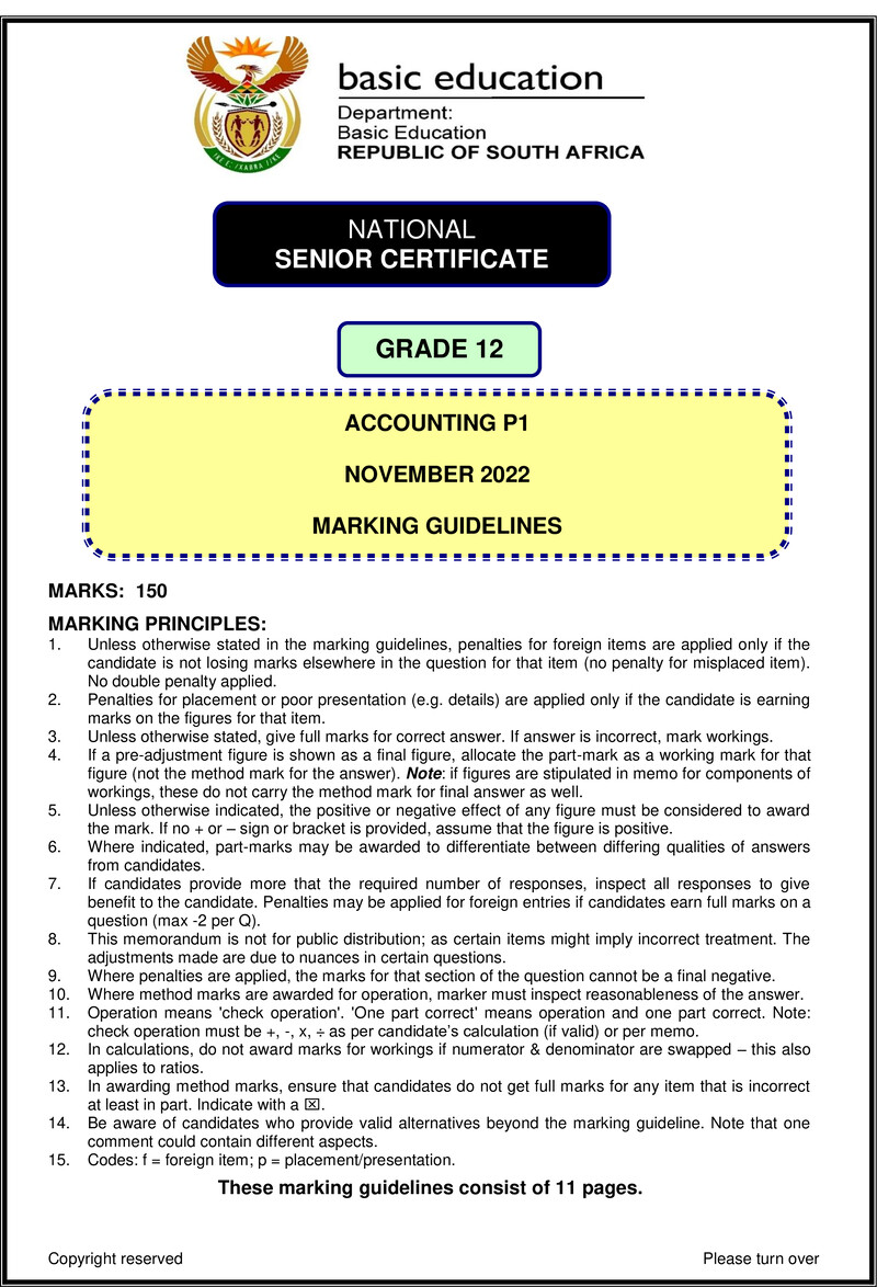 Grade 12 Accounting past paper 2022 – accounting p1 nov 2022 mg eng gr12
