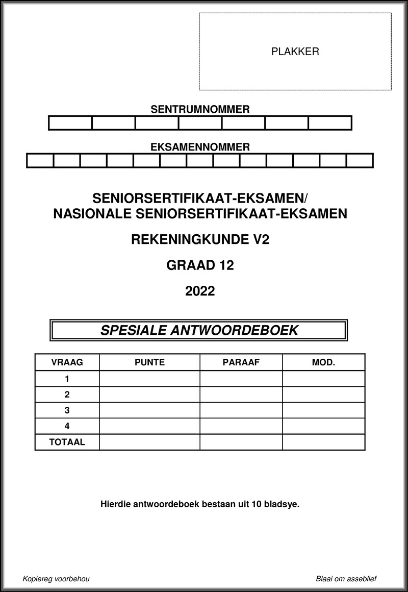 Grade 12 Accounting past paper 2022 – accounting p2 may june 2022 answer book afr gr12
