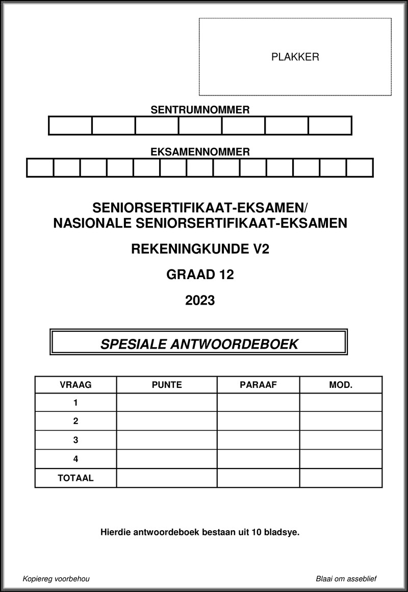 Grade 12 Accounting past paper 2023 – accounting p2 may june 2023 answer book afr gr12