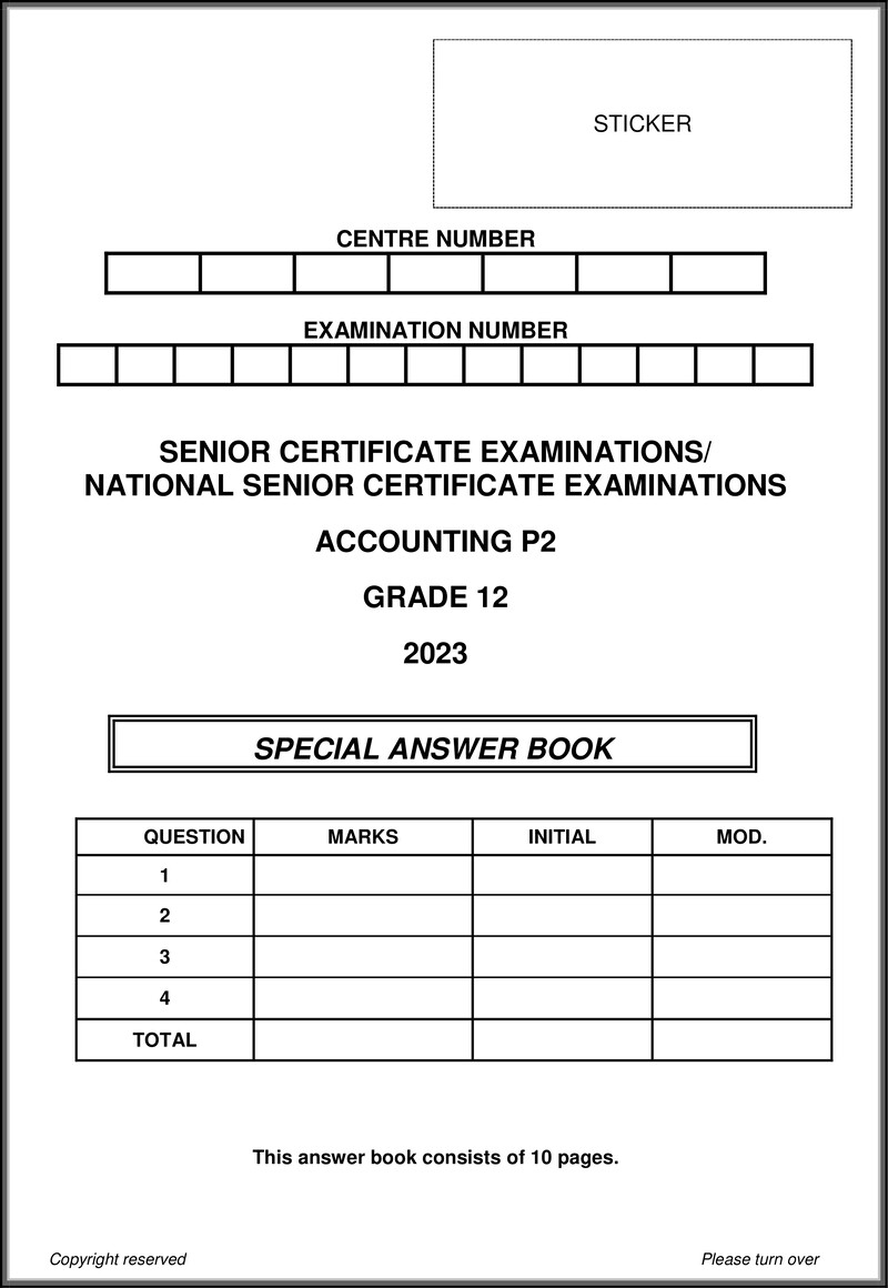Grade 12 Accounting past paper 2023 – accounting p2 may june 2023 answer book eng gr12