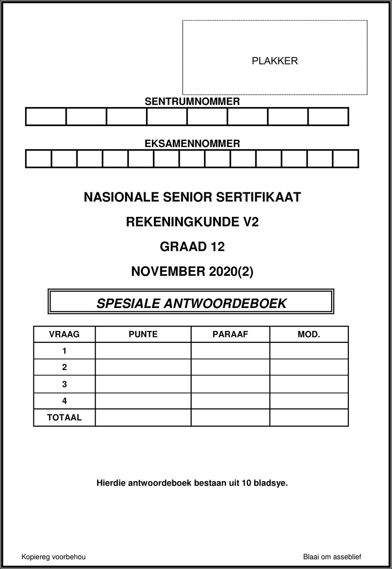 Grade 12 Accounting past paper 2020 – accounting p2 nsc nov 2020 answer book afr 2 gr12