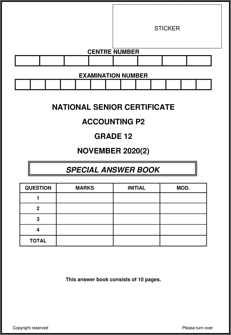 Grade 12 Accounting past paper 2020 – accounting p2 nsc nov 2020 answer book eng 2 gr12