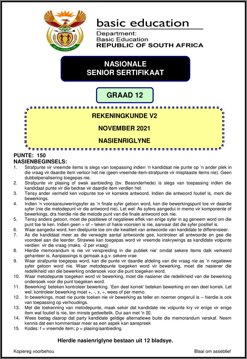 Grade 12 Accounting past paper 2021 – accounting p2 nov 2021 mg afr gr12